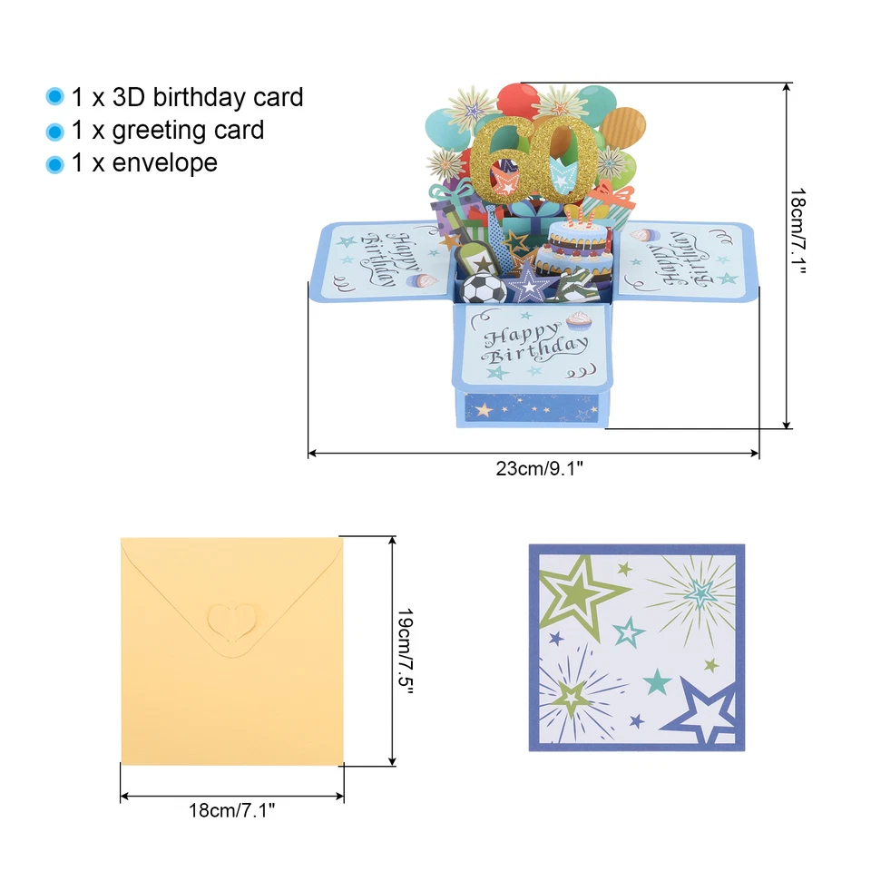 Tarjeta de cumpleaños pop-out 60 cumpleaños para niño mujer azul Foto 2 de 4