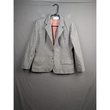 Evan Picone Petites Vintage Wool Blend Plaid Blazer Grey Pink Size 12