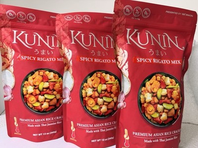 Kunin Spicy Rigato Mix Asian Rice Crackers 12oz Bags Lot of 3 Thai Jasmine Rice