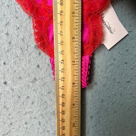 Agent Provocateur Size 5 Pink & Red Silk Lace Thong With Bow Accent NEW!