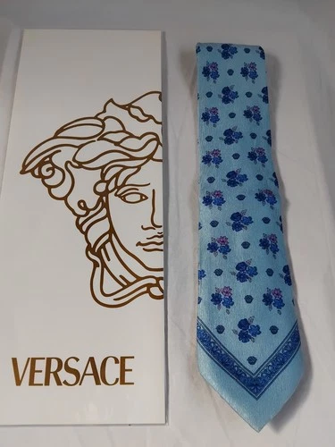 Gianni Versace Blue Floral Silk Necktie Made In Italy - product listing photo