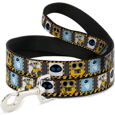 Dog Leash 6-FEET WALL-E & EVE Pose/Face Hazard Blocks Gray/Yellow/Black NARROW 0