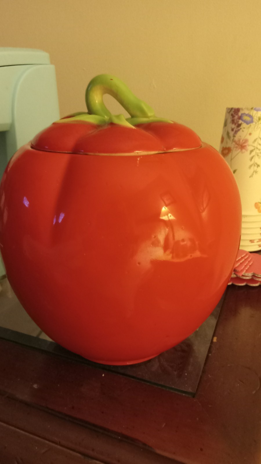 1940s VINTAGE The Pantry Parade® Tomato Shaped Cookie Jar Bright Red Made in USA