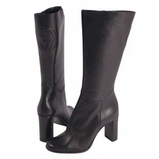 Gucci Boots Long Interlocking Leather HEELS Womens 35C (equivalent Used MOLO-0