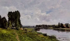Oil painting Hippolyte Camille Delpy - washerwoman on the riverbank landscape 