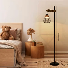 Floor Lamp Standing Reading Light Rattan Lampshade Height Adjustable+Foot Switch