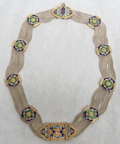 VINTAGE UKRAINIAN 84 STERLING SILVER & CLOISONNE' GOLD GILT 16" NECKLACE - Picture 2 of 7