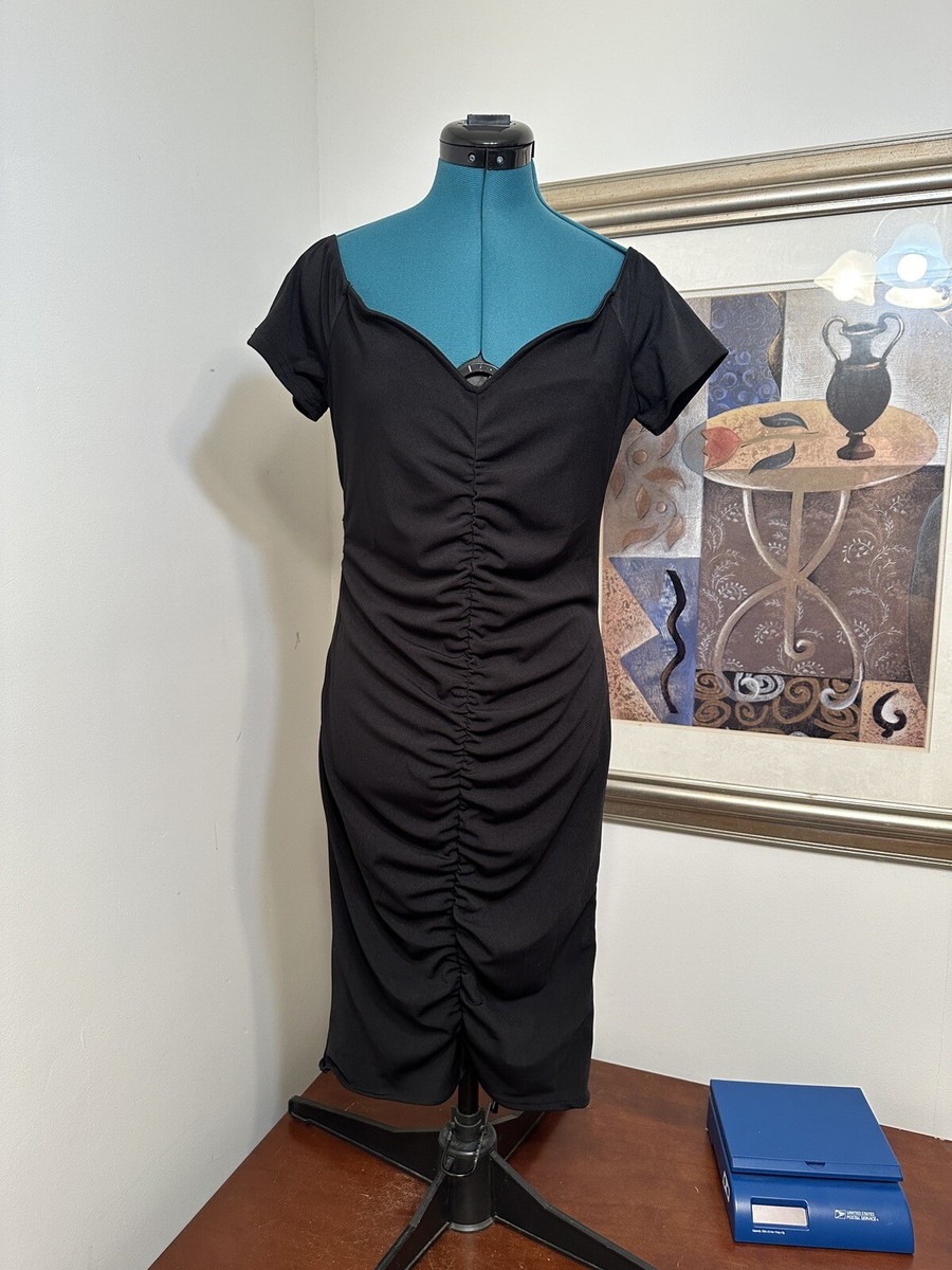 black ruched dress shein Shein Women's Black Stretch Body Hugging Ruched Dress Size Large