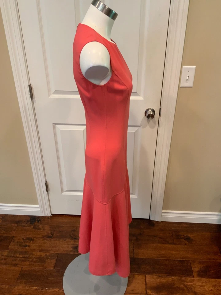 Michael Kors Collection Coral Pink Wool Crepe Fit & Flare Dress, Size 2 - Image 4 of 4