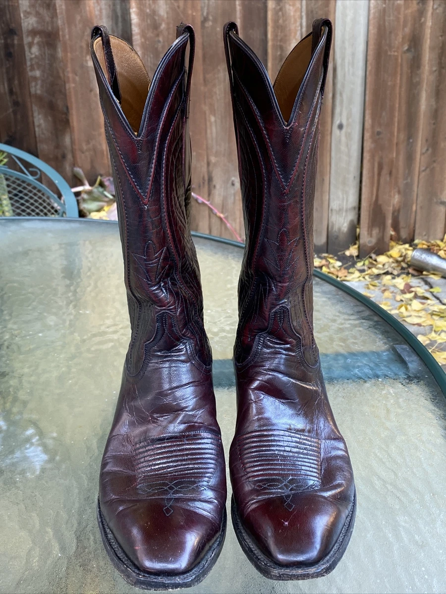 Vintage Lucchese Classics Black Cherry L6608 Cowboy Western Boots Men Size 10 B