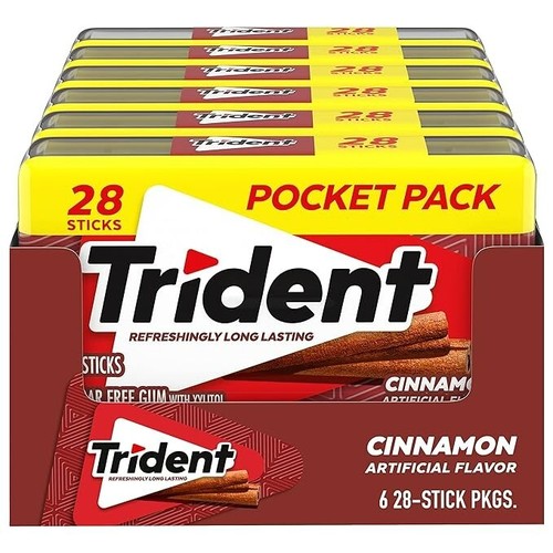 Trident Cinnamon Sugar Free Gum 6 Pocket Packs of 28 Pieces 168 Total Pieces
