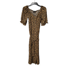 Vero Moda Womens Shirt Dress Brown 12 UK Animal Print Short Sleeve Midi Tie Belt