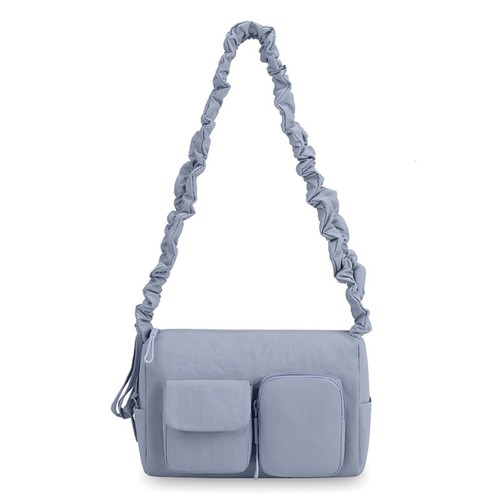 Pleated Strap Shoulder Bag Solid Color Boston Tote Bag - Picture 11 of 15