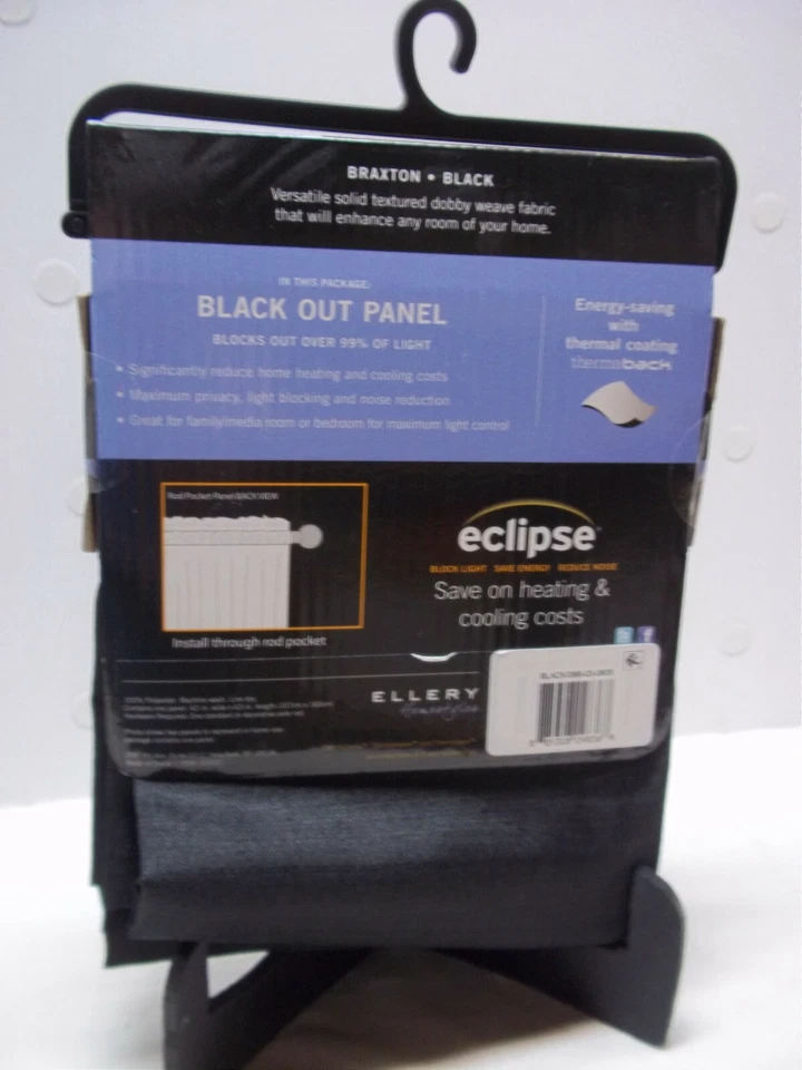 Eclipse Blackout Curtain Braxton Black 63" x 42" - Image 2 of 2