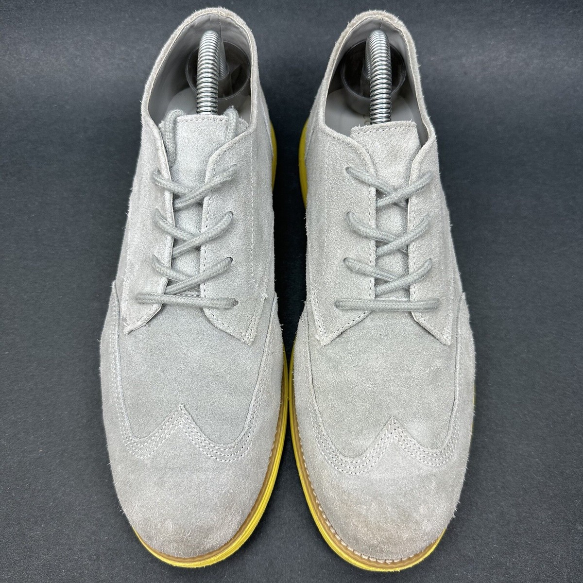 Cole Haan Grand Oxford Grey Suede Yellow Wingtip Sneakers 