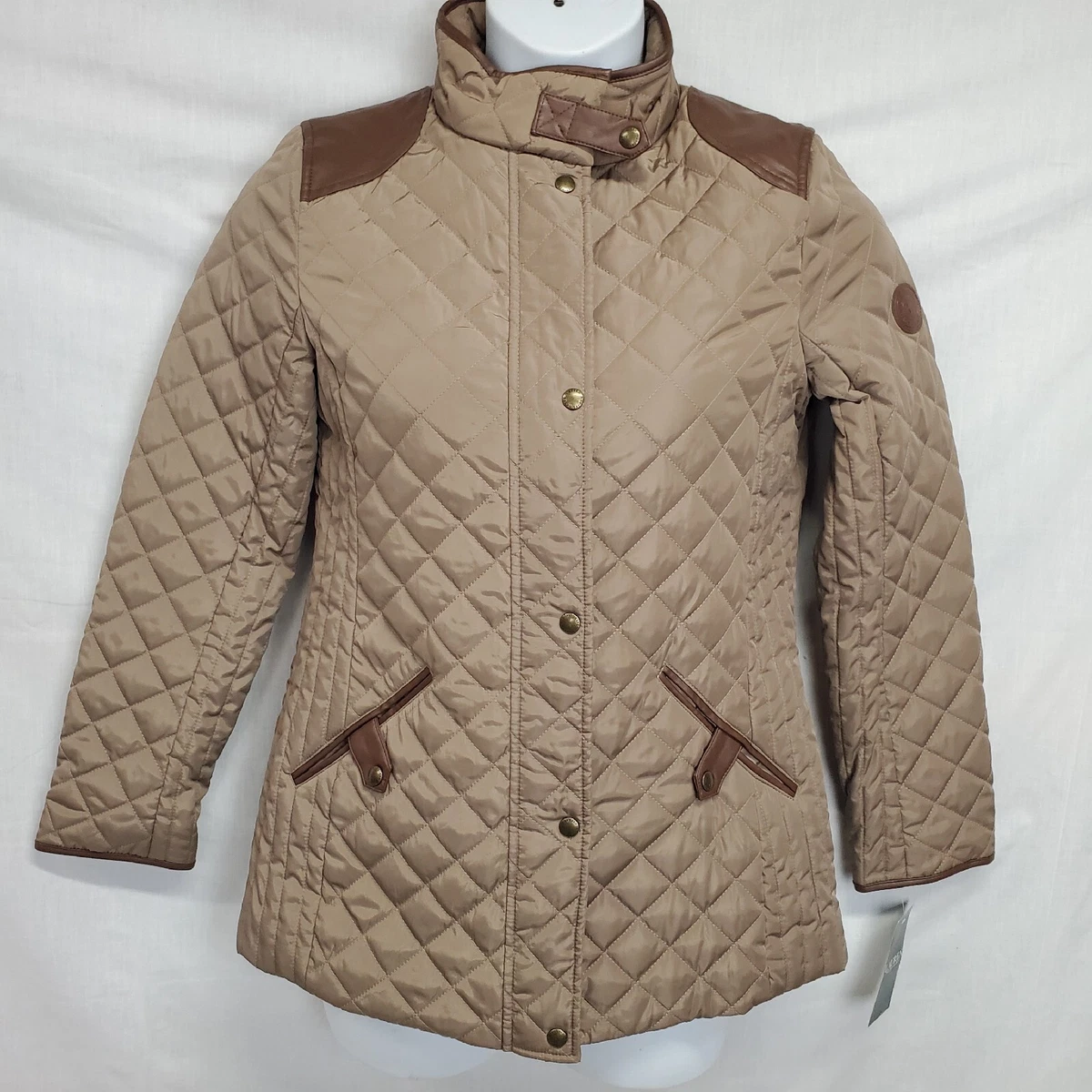 Ralph lauren quilted jacket with faux leather trim discount