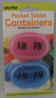 2pk AM PM Pocket Pill Tablet Medication Containers DAILY Organize Vitamin Travel