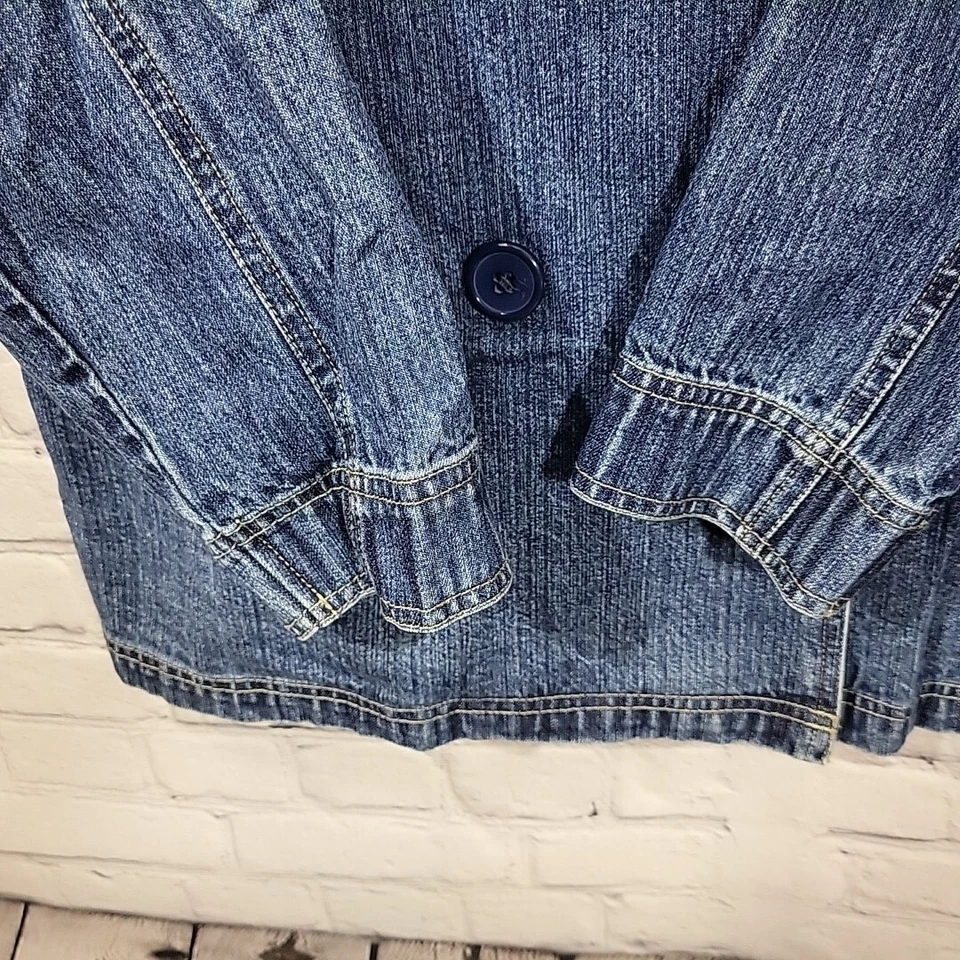 Crossroads 牛仔夹克女式 L 大号复古纽扣 100% 棉蓝色 — 第 4/4 张图片