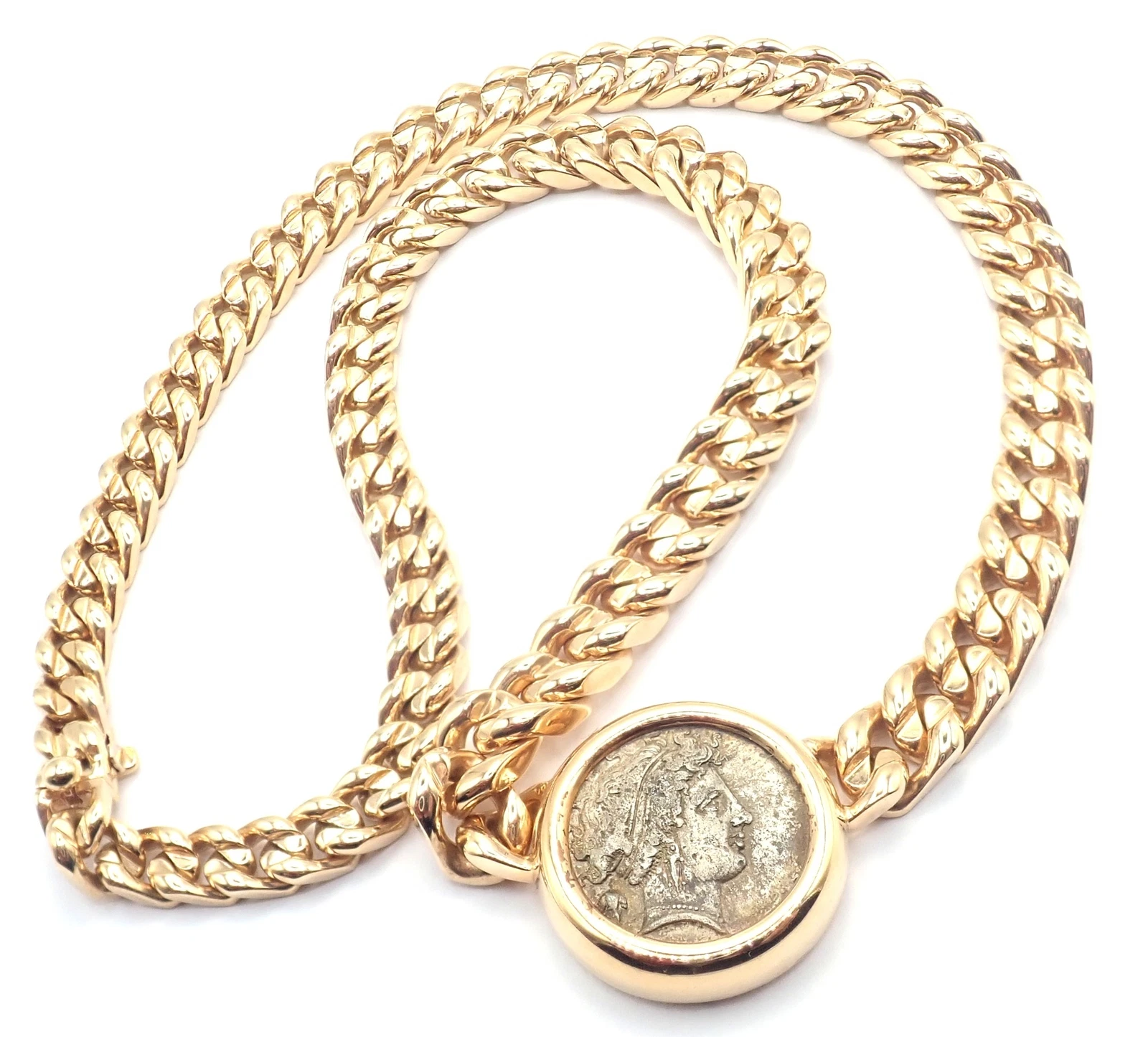 Rare! Bvlgari Bulgari 18k Yellow G Antique Coin Monete Link Necklace