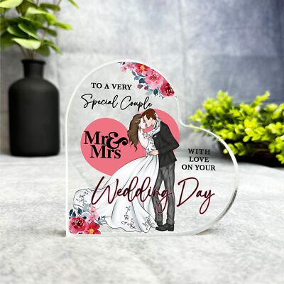 Braut und Bräutigam küssen Hochzeitstag Geschenk Seite Herz Andenken Plakette Ornament