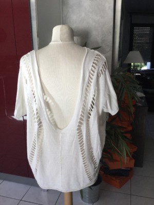 Pull Dos-nu Cop Copine En Lin Blanc - Taille L - Neuf Avec étiquettes - Style Estival