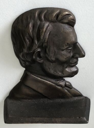 Busto antico bronzo fuso Abraham Lincoln bookend singolo o fermaporta pesante - Foto 3 di 8