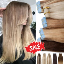 CLEARANCE Thick Tape In Remy Human Hair Extensions Russian Skin Weft Full Head q