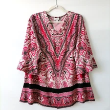 Avenue Women's Red Multi Floral Top V Neck Plus Size 18/20