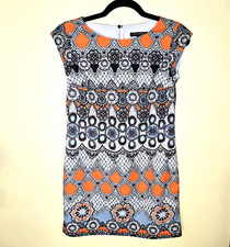 Banana Republic Light Blue and Orange Print Cap Sleeve Mini Dress Size 0