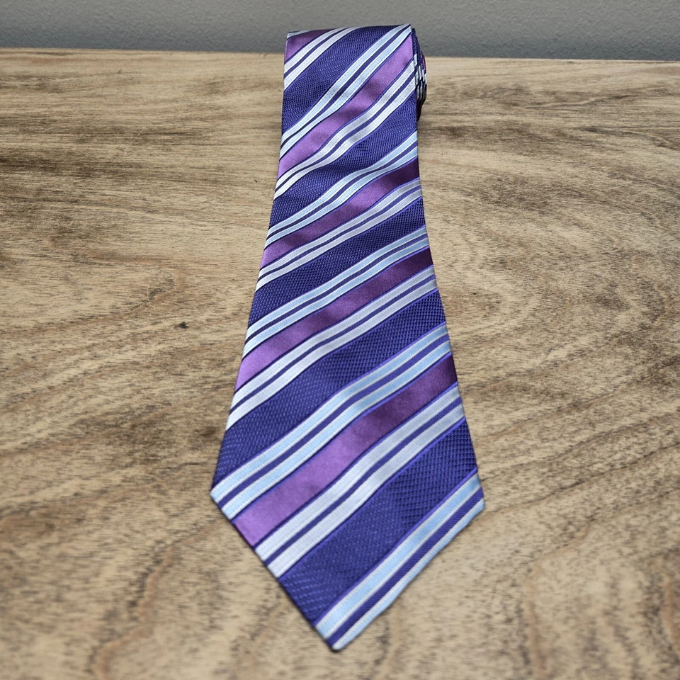 Corbata Ermenegildo Zegna mezcla seda púrpura/gris a rayas diagonales Foto 4 de 4