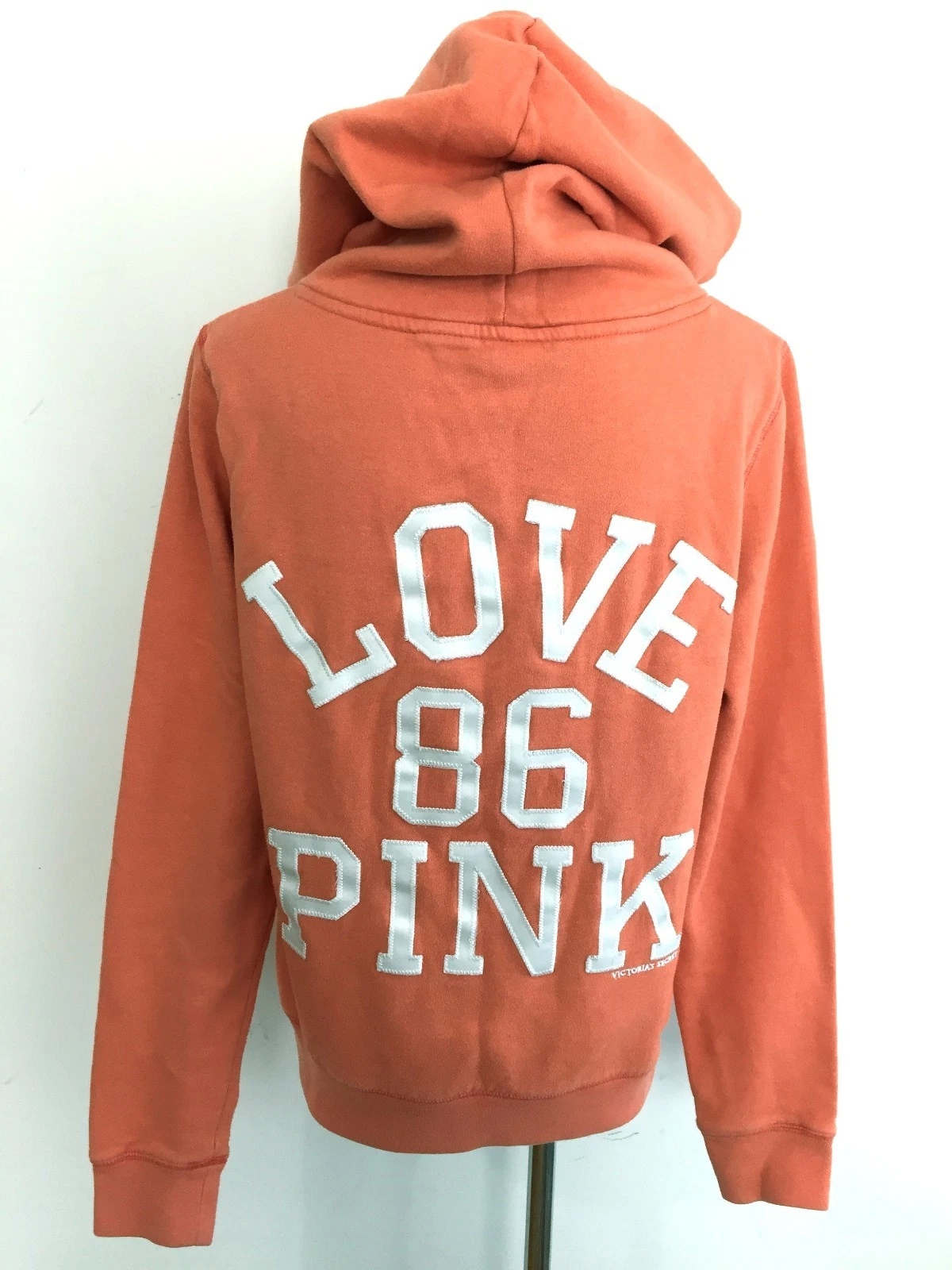 UNDERCOVER Victoria's Secret ROSA Pullover Felpa con Cappuccio Arancione e Bianco Tenuto Taglia M