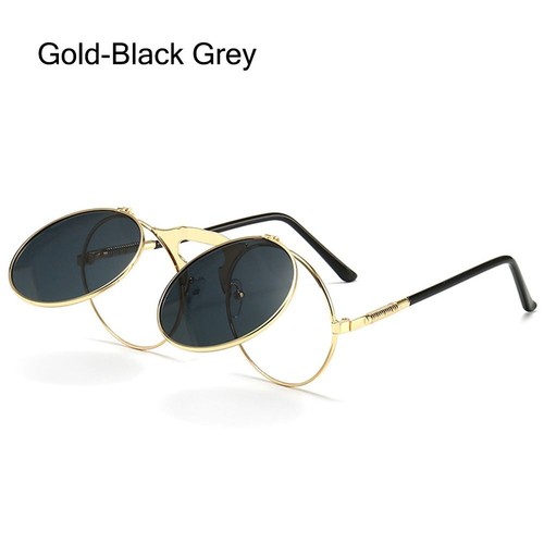Round Flip Up Sunglasses UV400 Protection 90's Retro Shades for Women & Men - Picture 16 of 26