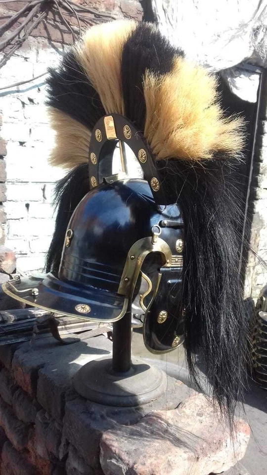 JIPTO Halloween Roman Medieval Centurion Helmet Armor Black & White Crest Plume - Image 4 of 4