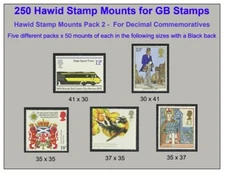 Hawid Stamp Mounts x 5 Different Sizes x 50 of each size = 250 Mounts  SAVE 25%