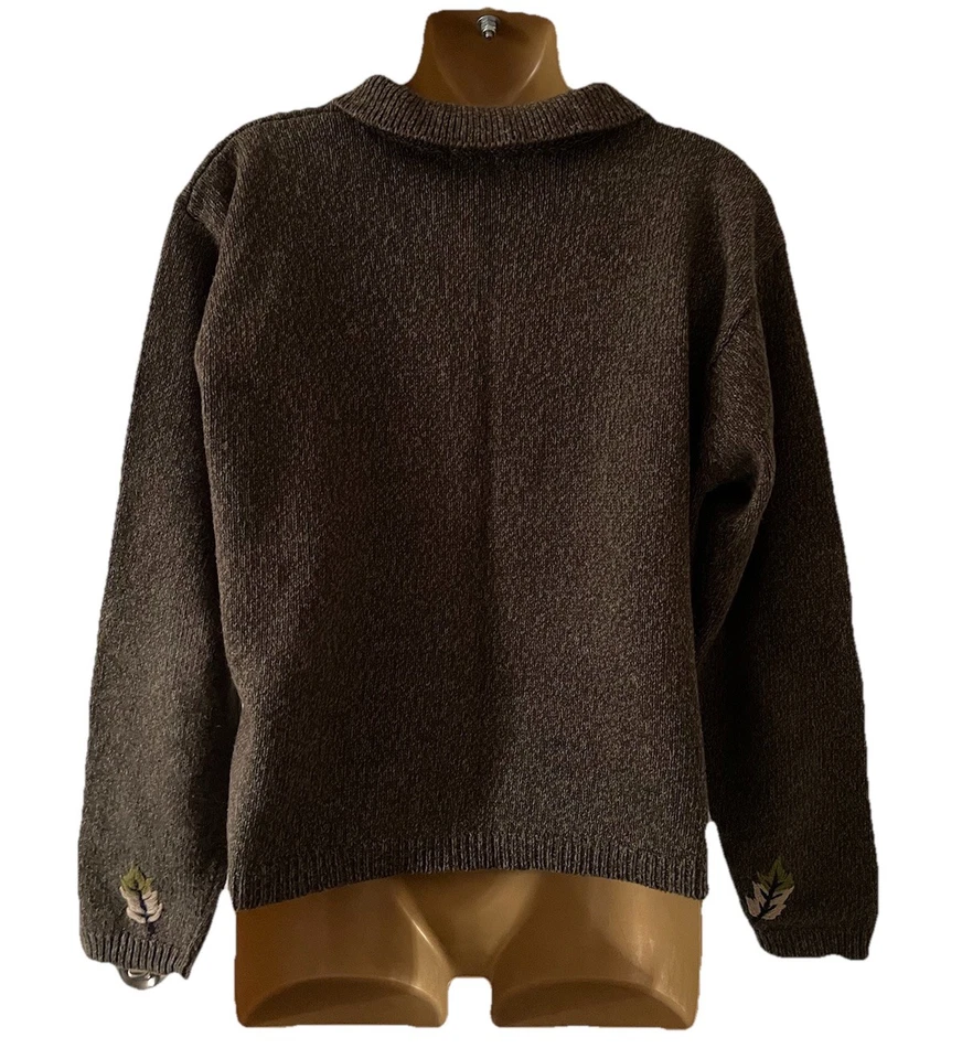 Vintage Dress Barn Embroidered Fall Leaves Knit Wood Button L Cardigan Sweater - Image 3 of 4