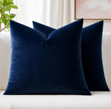 Velvet Throw Pillow Covers 18X18 Inch Pack of 2 Dark Blue