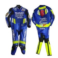 SUZUKI ECSTAR MotoGP Racing Leather Suit | Blue/Yellow Track Gear – Custom Fit