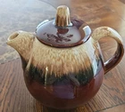 Vintage Hull Pottery Brown Drip Ball Shaped Tea Pot & Lid Oven Proof USA  6 3/4"