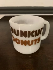 Vintage 1970s Glasbake Dunkin Donuts Milk Glass Mug