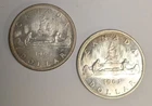 2 Canada Silver Dollars ~ 1963 & 1965 $1 .800 Silver Coins