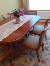 Yew Wood 8-12 Seater Table With 6 Chairs And 2 Carvers, barely used. 