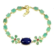 925 Sterling Silver Bracelet Oval Blue Sapphire 14x10mm Ruby Gemstone Jewelry 8