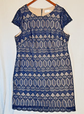 Eliza J 20W Navy Blue Sheath Dress Scalloped Lace Illusion Cocktail Formal