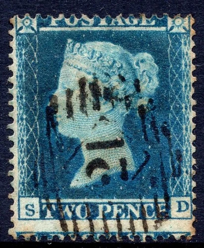 2d Penny Pale Blue SG20 Perforation 16 Plate 4 Letters SD Good Used