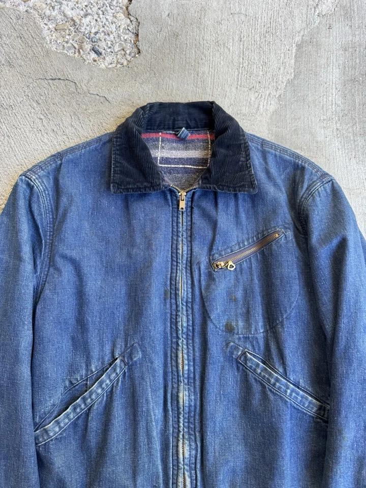 Chaqueta de Trabajo Forrada con Manta de Lana Denim Años 50 De Colección Talla Pequeña Foto 2 de 4