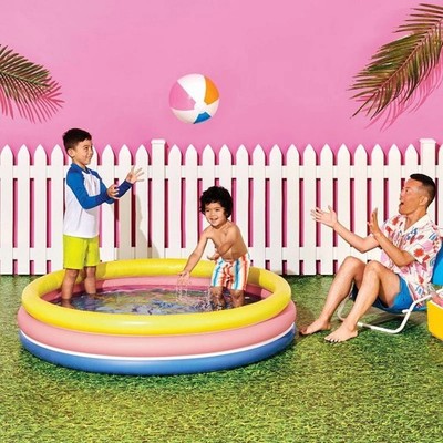 SUN SQUAD 3 RING POOL 105 GAL ROUND KIDDIE POOL - YELLOW/PINK/NAVY