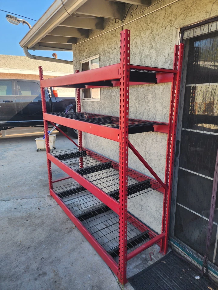 Estantería de almacenamiento de garaje independiente de 4 estantes de metal para trabajo industrial en rojo Foto 3 de 3