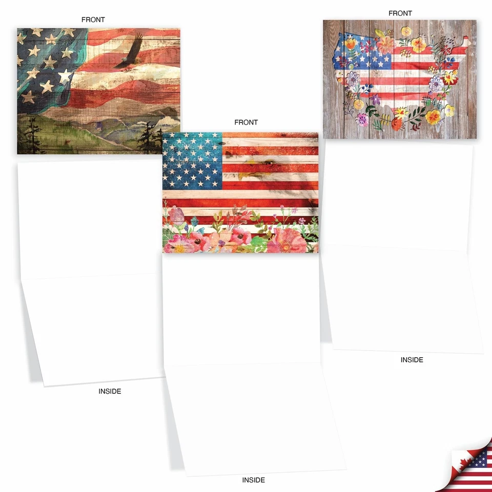 The Best Card Company - 20 tarjetas en caja con bandera americana en blanco (4 x 5,12 pulgadas) -... Foto 4 de 4