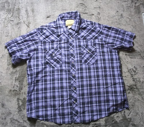 Wrangler Short Sleeve Pearl Snap Western Shirt Men's Size 2XL Purple Plaid