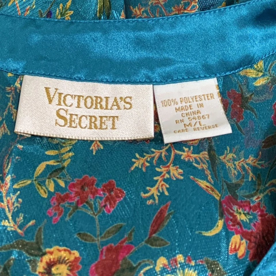 Camisa túnica para dormir vintage Victoria's Secret para mujer M/L azul turquesa floral Top Foto 4 de 4